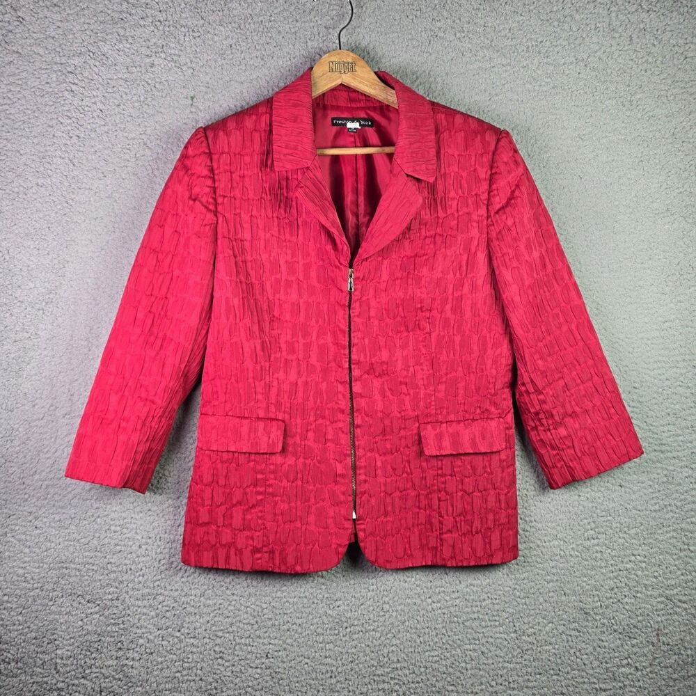 Preston York Red Zip Front Textured Blazer Jacket Size 12 Workwear Stretch Lined